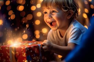 birthday party venues Toronto little boy with present smiling